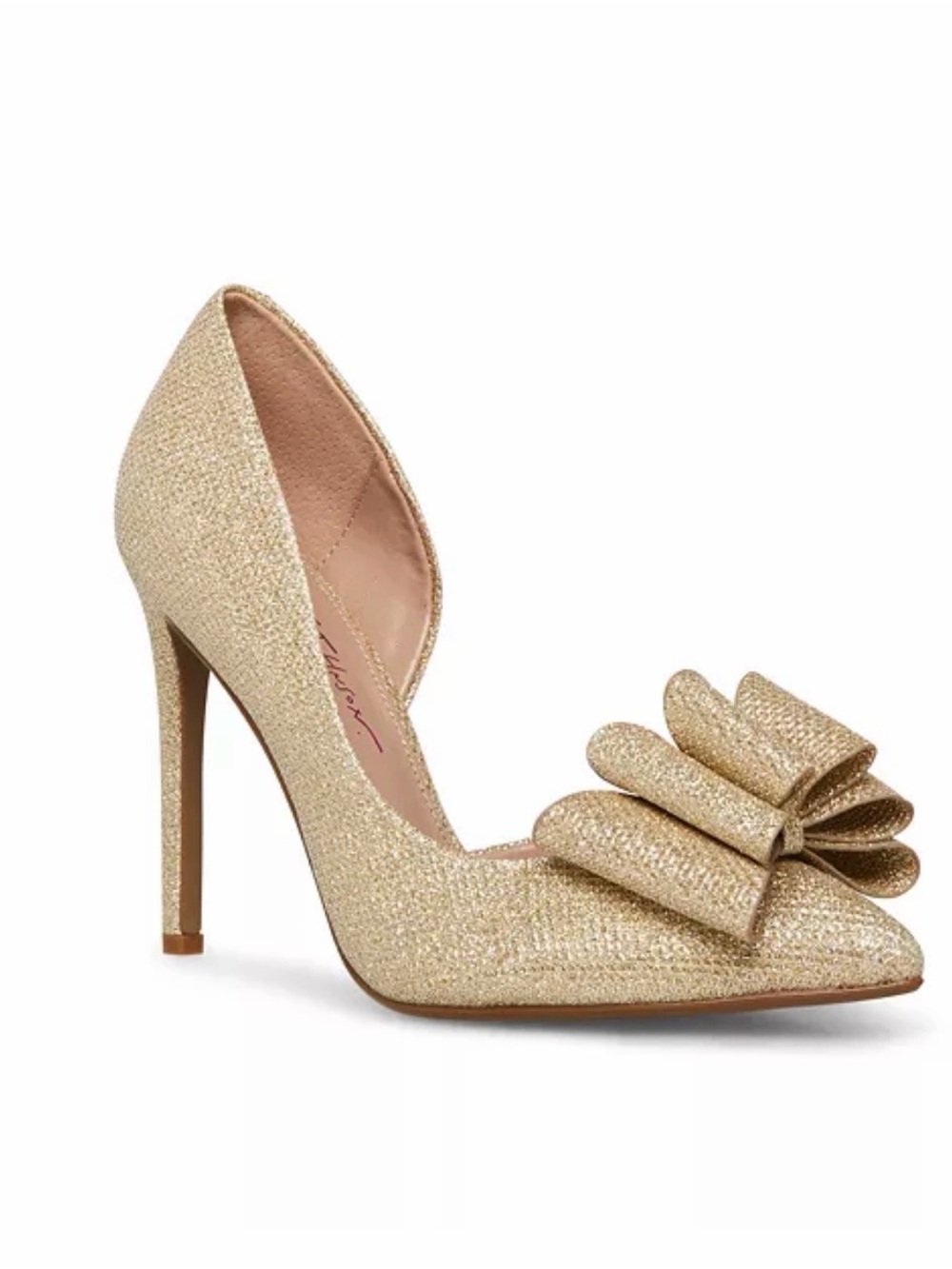 Betsey Johnson Prince d'Orsay Gold Glitter Bow Evening Pumps (10)
